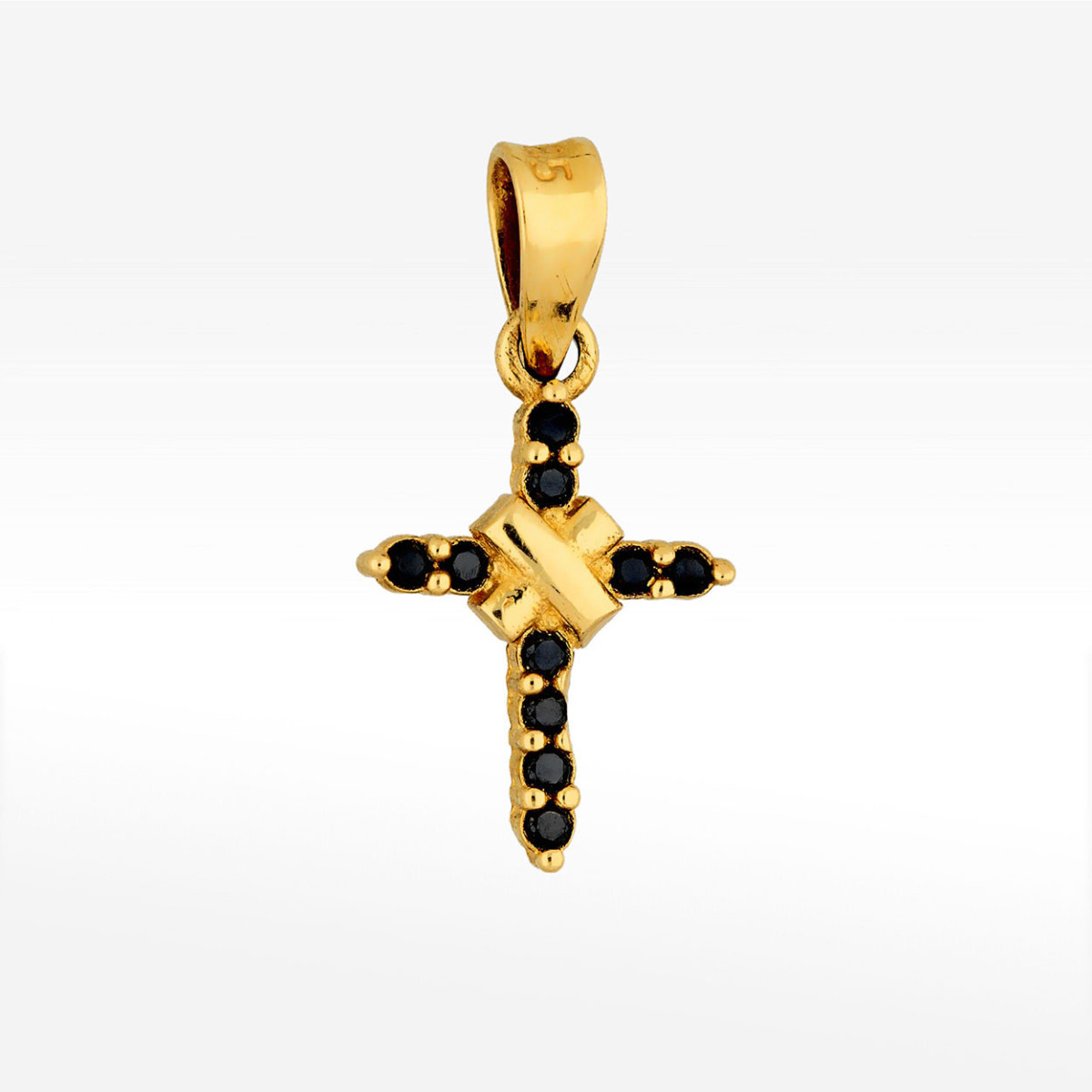 Zawieszka ze złota krzyżyk z czarnymi cyrkoniami
