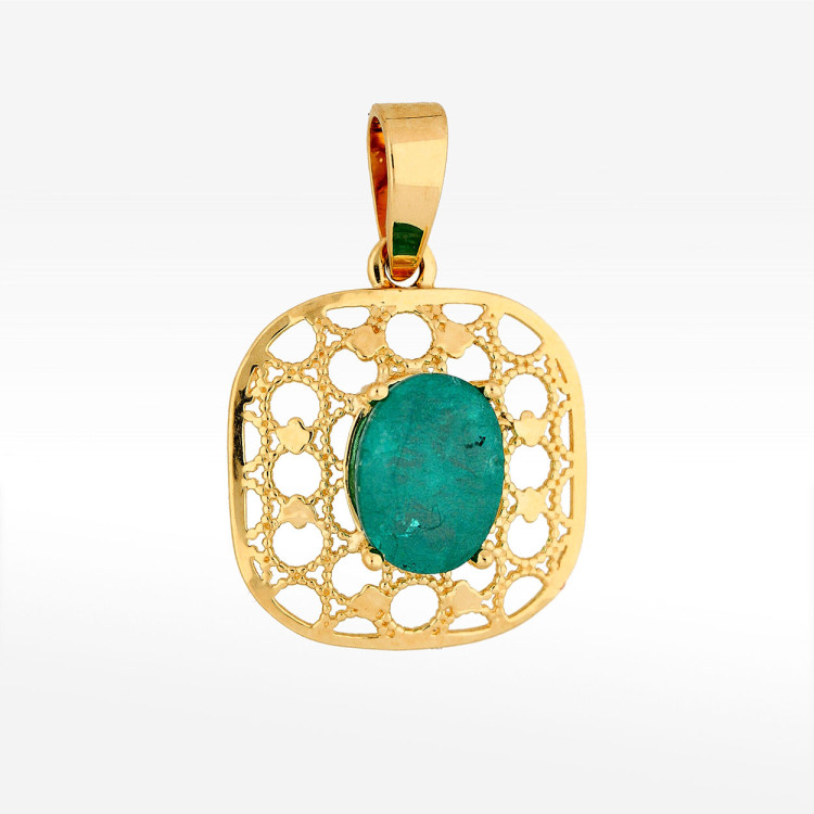 Zawieszka ze złota z zielonym kamieniem
