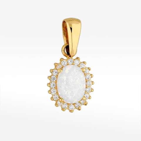 Zawieszka ze złota z opalem i białymi cyrkoniami