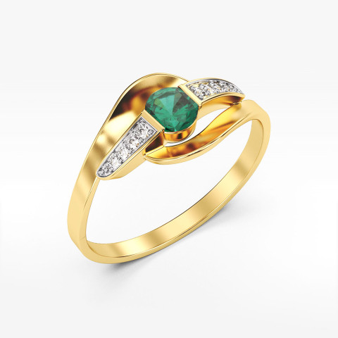 Pierścionek ze złota z zieloną i białymi cyrkoniami