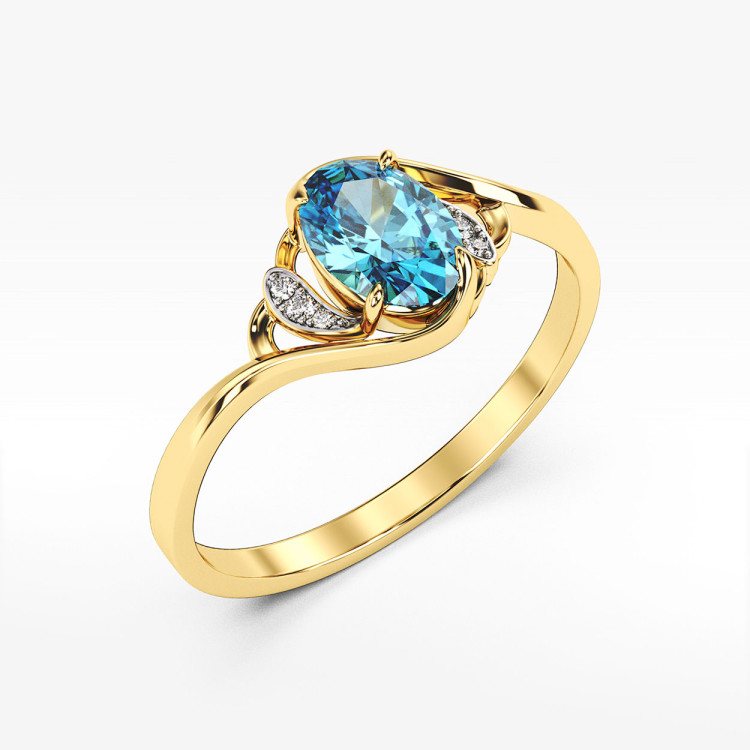 Pierścionek ze złota z niebieską i białymi cyrkoniami
