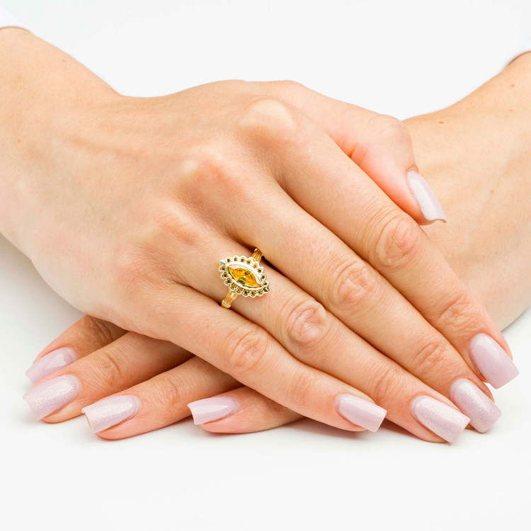 Pierścionek ze złota z żółtą cyrkonią