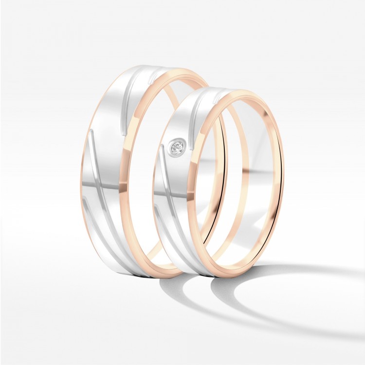 Obrączki ślubne z dwukolorowego złota 5mm fazowane