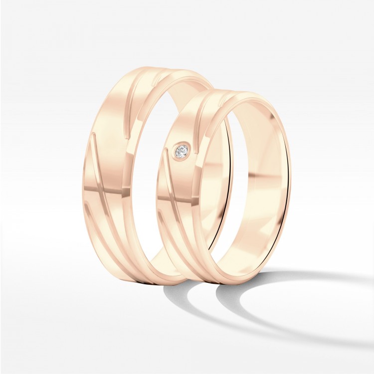 Obrączki ślubne z różowego złota 5mm fazowane