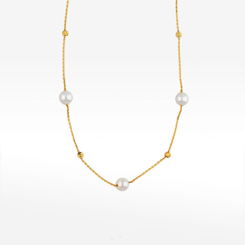 Naszyjnik ze złota 42-45cm z białymi koralikami