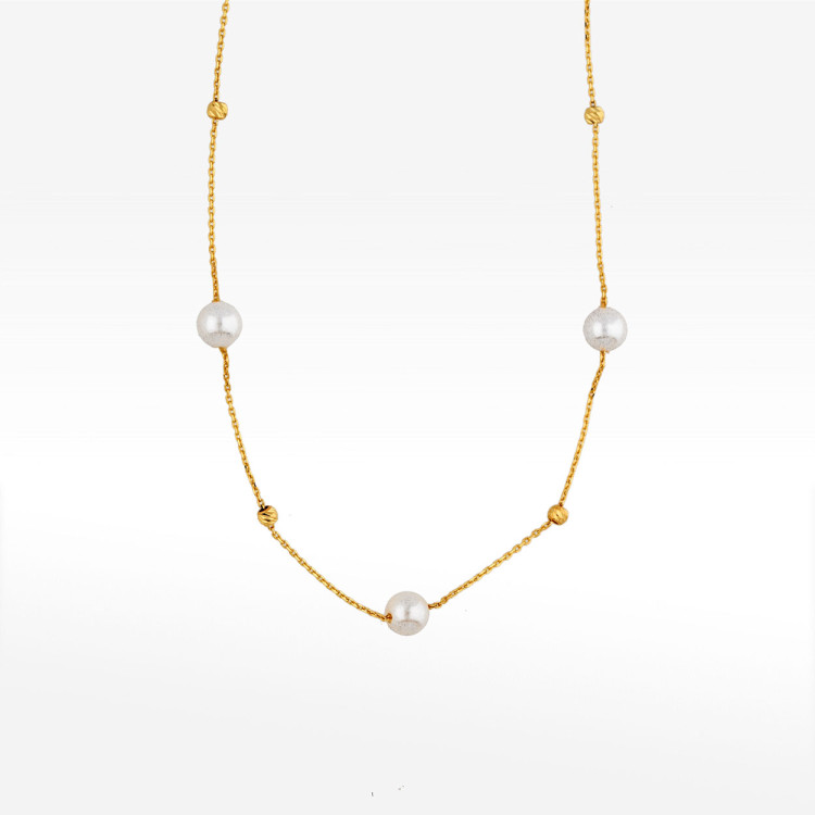 Naszyjnik ze złota 42-45cm z białymi koralikami