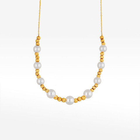 Naszyjnik ze złota 42-45cm z białymi i złotymi koralikami