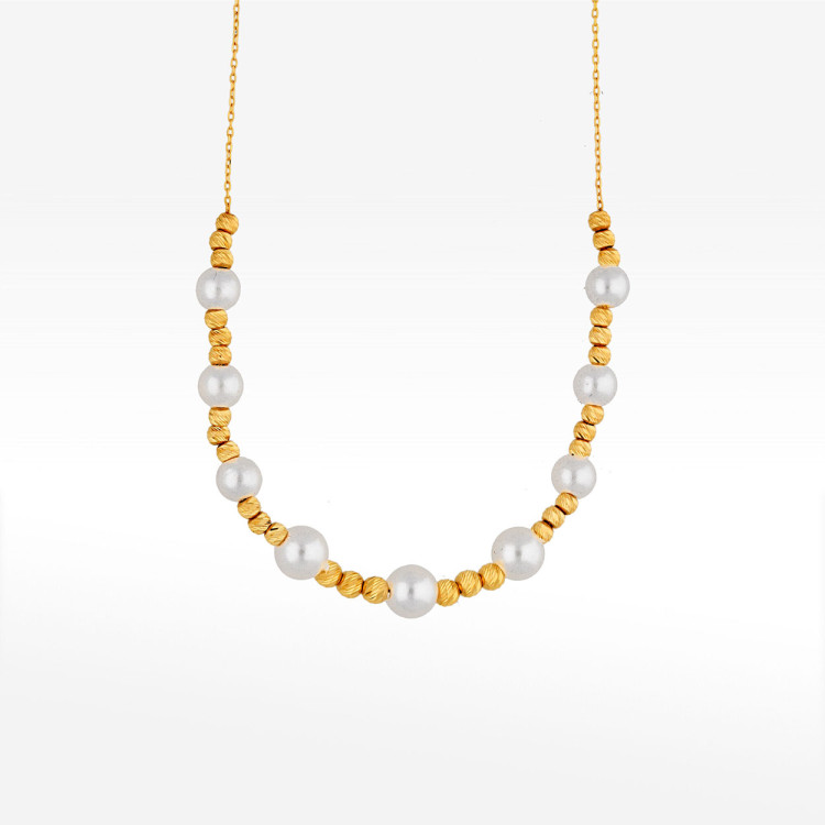 Naszyjnik ze złota 42-45cm z białymi i złotymi koralikami
