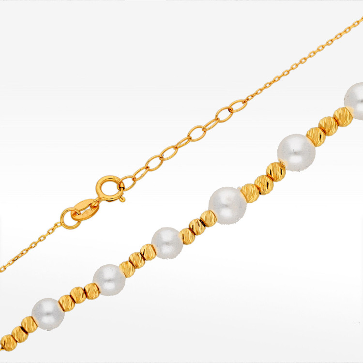 Naszyjnik ze złota 42-45cm z białymi i złotymi koralikami