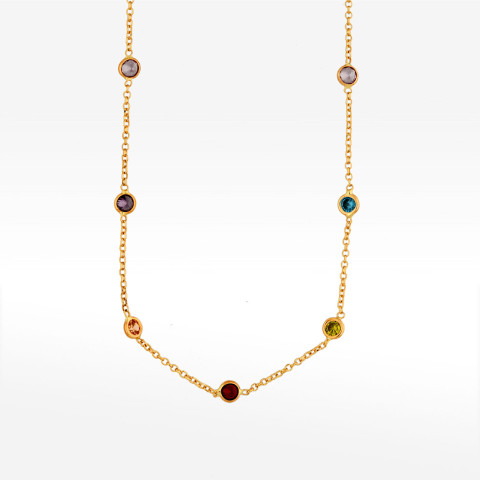 Naszyjnik ze złota 42cm z kolorowymi cyrkoniami