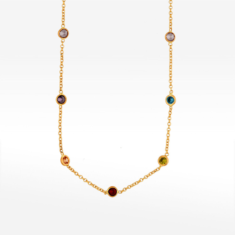 Naszyjnik ze złota 42cm z kolorowymi cyrkoniami