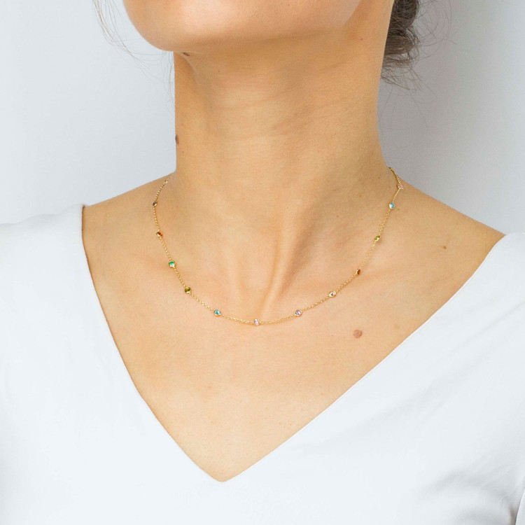 Naszyjnik ze złota 42cm z kolorowymi cyrkoniami