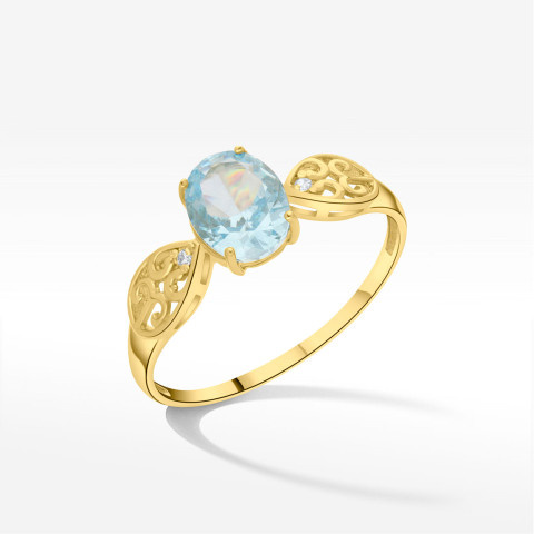 Pierścionek ze złota z niebieską cyrkonią
