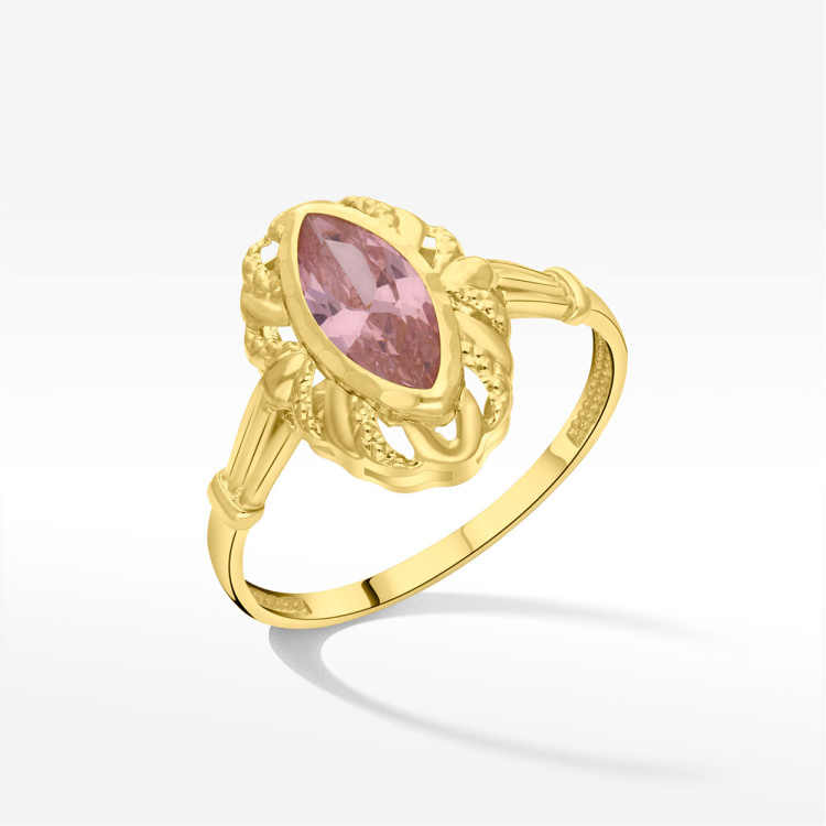 Pierścionek ze złota z różową cyrkonią