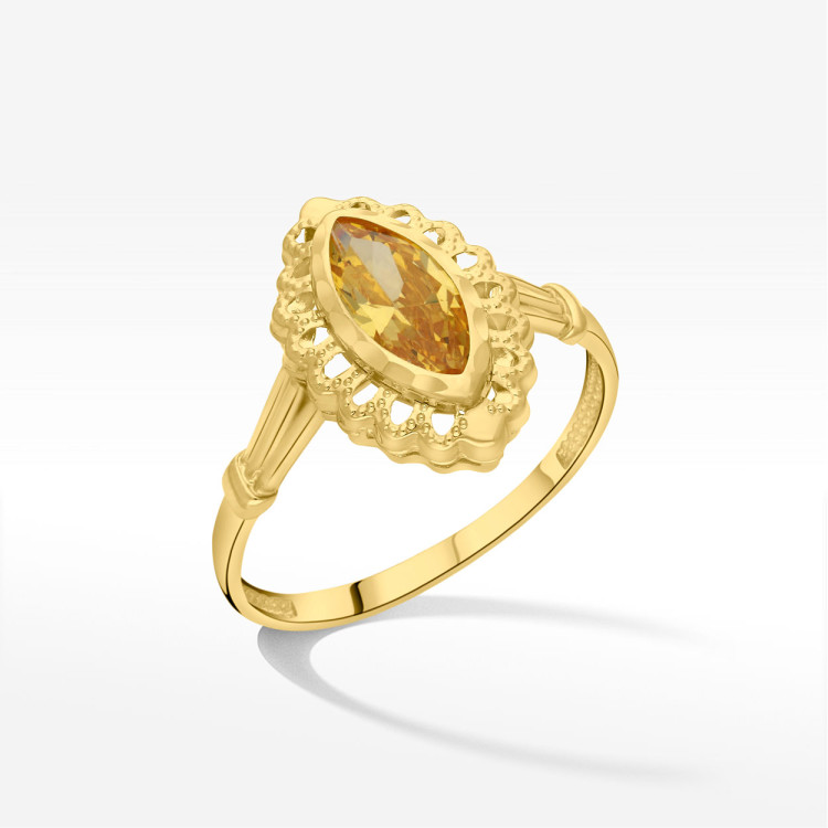 Pierścionek ze złota z żółtą cyrkonią