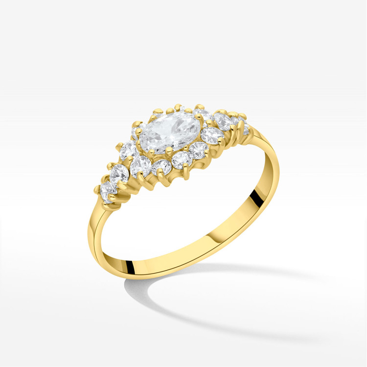 Pierścionek ze złota z białymi cyrkoniami