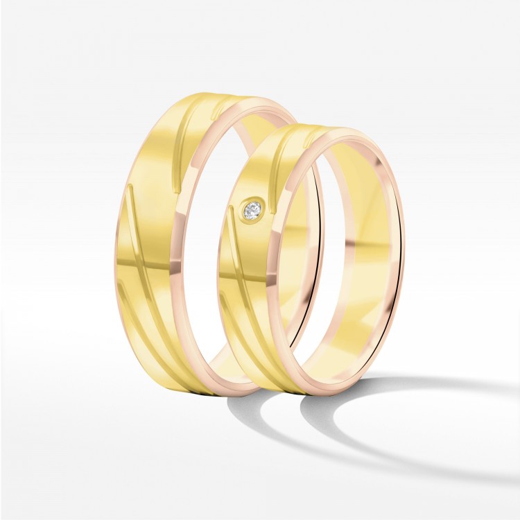 Obrączki ślubne z dwukolorowego złota 5mm fazowane
