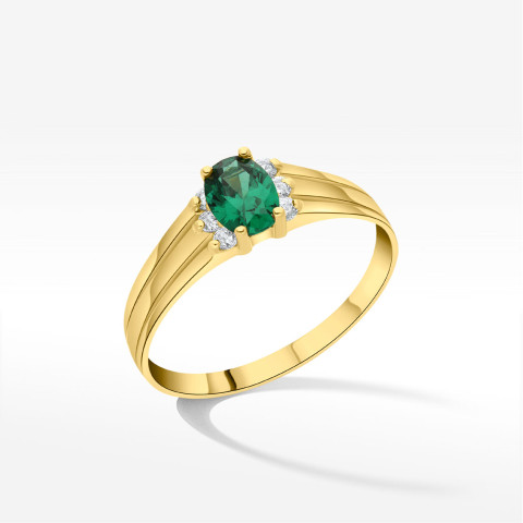 Pierścionek ze złota z zieloną i białymi cyrkoniami