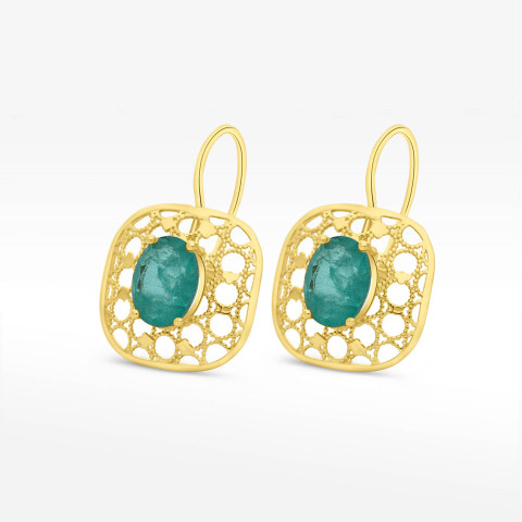 Kolczyki ze złota z zielonym kamieniem