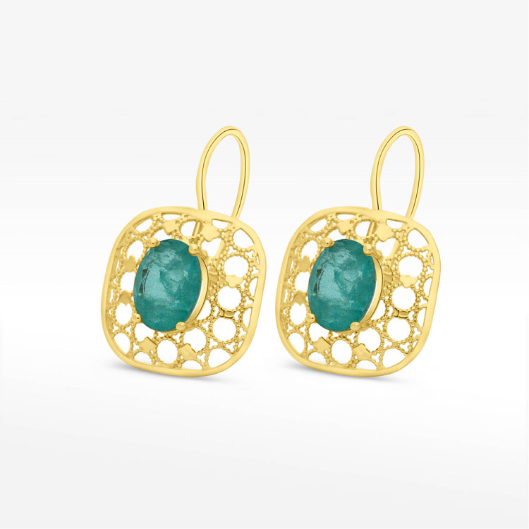 Kolczyki ze złota z zielonym kamieniem