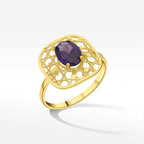 Pierścionek ze złota z fioletową cyrkonią