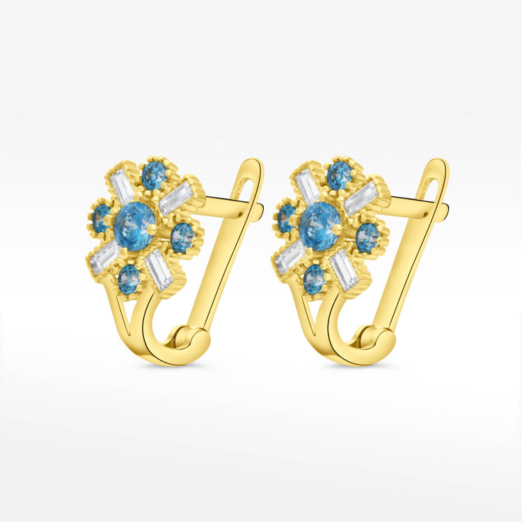 Kolczyki ze złota z niebieskimi i białymi cyrkoniami