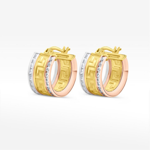 Kolczyki ze złota 1.4cm koła z wzorem greckim i cyrkoniami