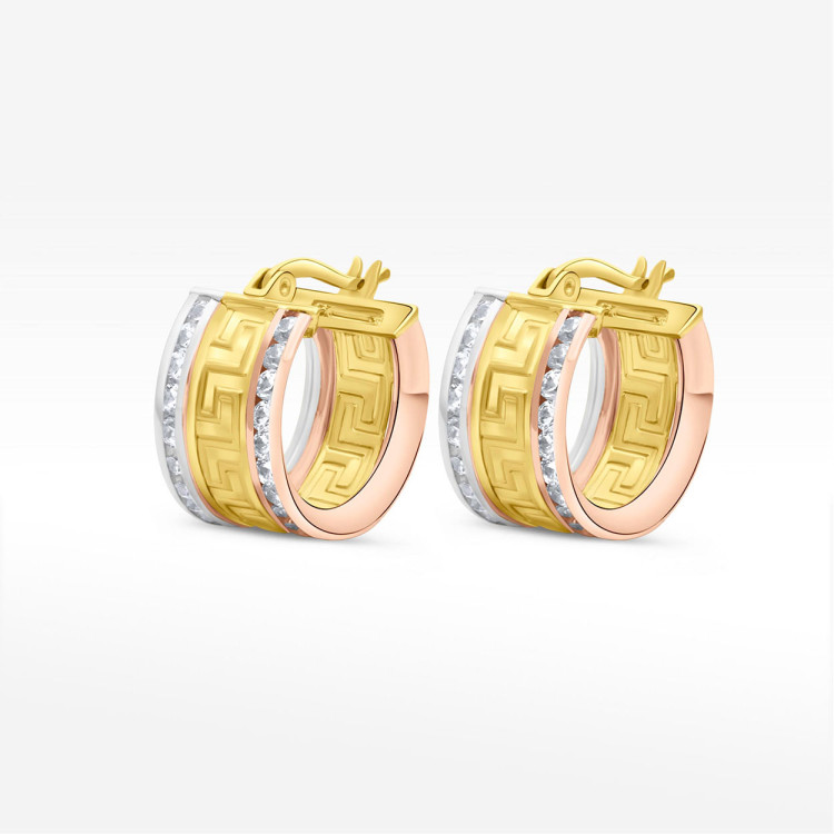 Kolczyki ze złota 1.4cm koła z wzorem greckim i cyrkoniami