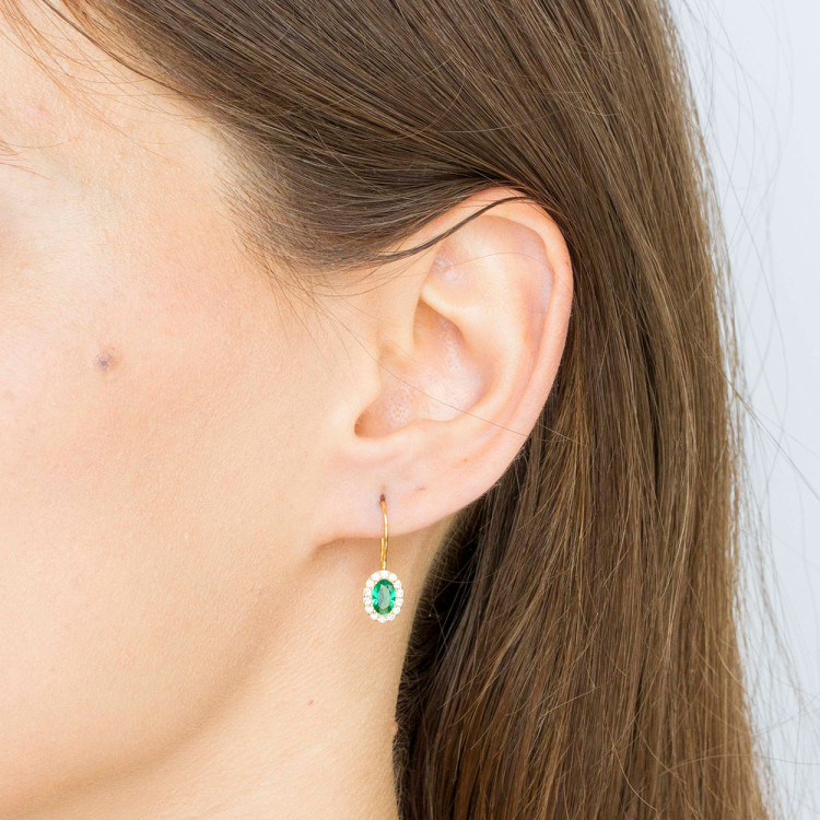 Kolczyki ze złota z zieloną i białymi cyrkoniami