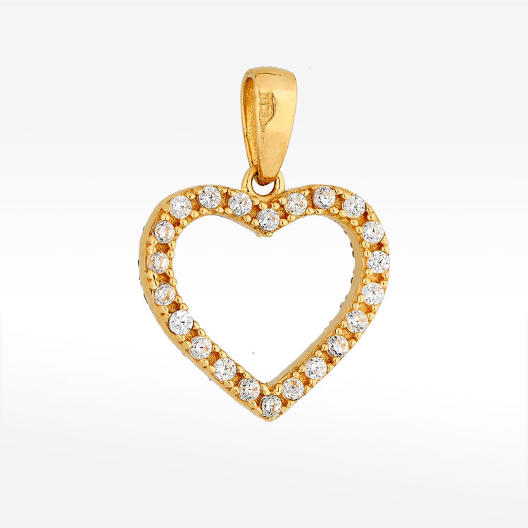 Zawieszka ze złota serce z czarnymi i białymi cyrkoniami