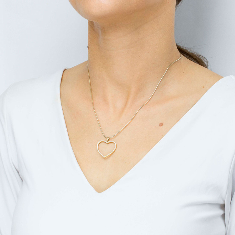 Zawieszka ze złota serce z czarnymi i białymi cyrkoniami