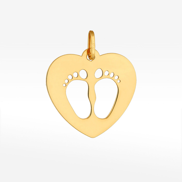 Zawieszka ze złota stópki dziecięce w sercu