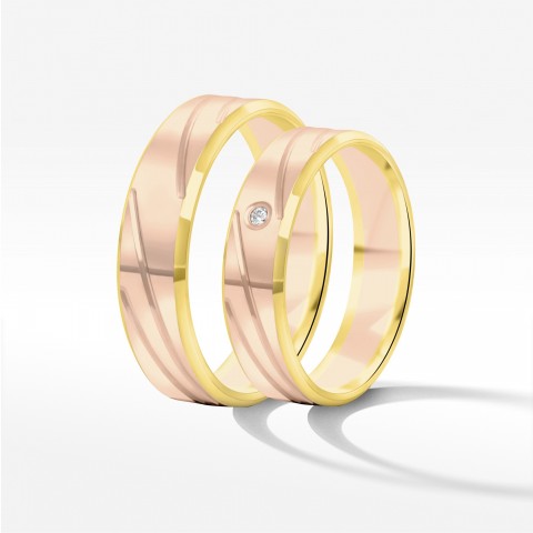 Obrączki ślubne z dwukolorowego złota 5mm fazowane