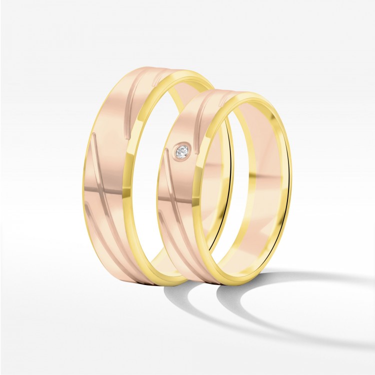 Obrączki ślubne z dwukolorowego złota 5mm fazowane