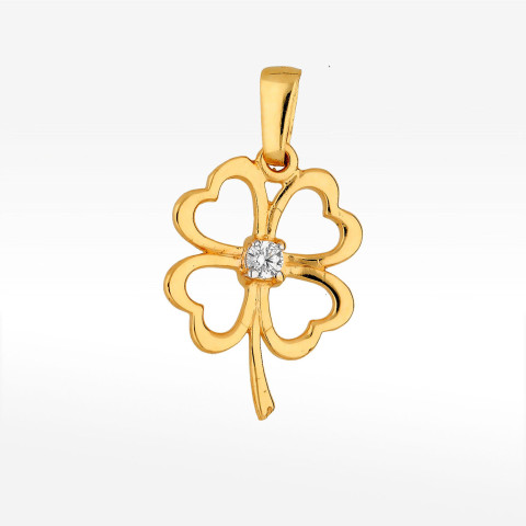 Zawieszka ze złota czterolistna koniczyna z białą cyrkonią