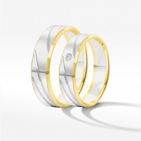 Obrączki ślubne z dwukolorowego złota 5mm fazowane