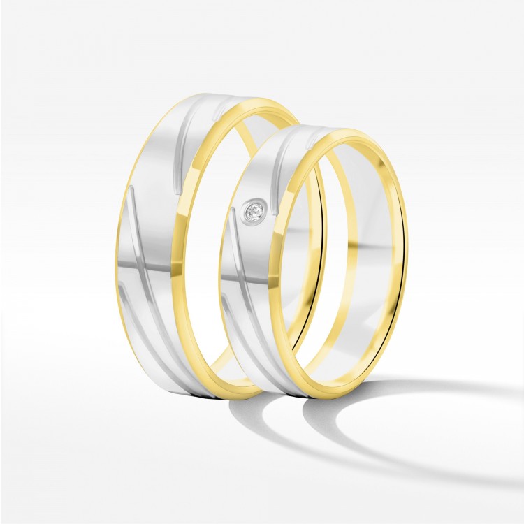 Obrączki ślubne z dwukolorowego złota 5mm fazowane