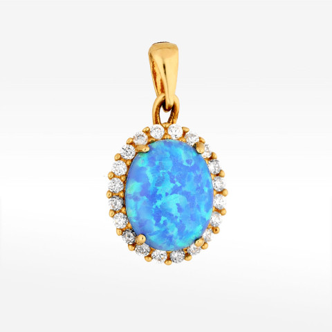 Zawieszka ze złota z opalem i białymi cyrkoniami