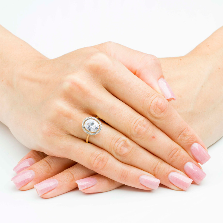 Pierścionek ze złota z białymi cyrkoniami