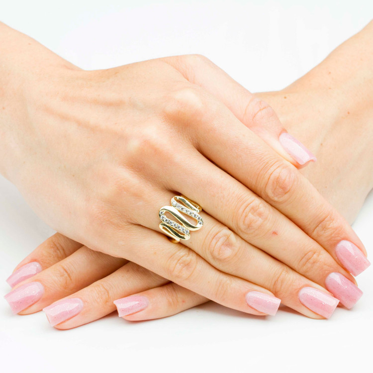 Pierścionek ze złota z białymi cyrkoniami