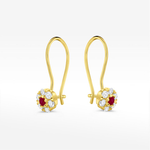 Kolczyki ze złota kwiatki z różową i białymi cyrkoniami