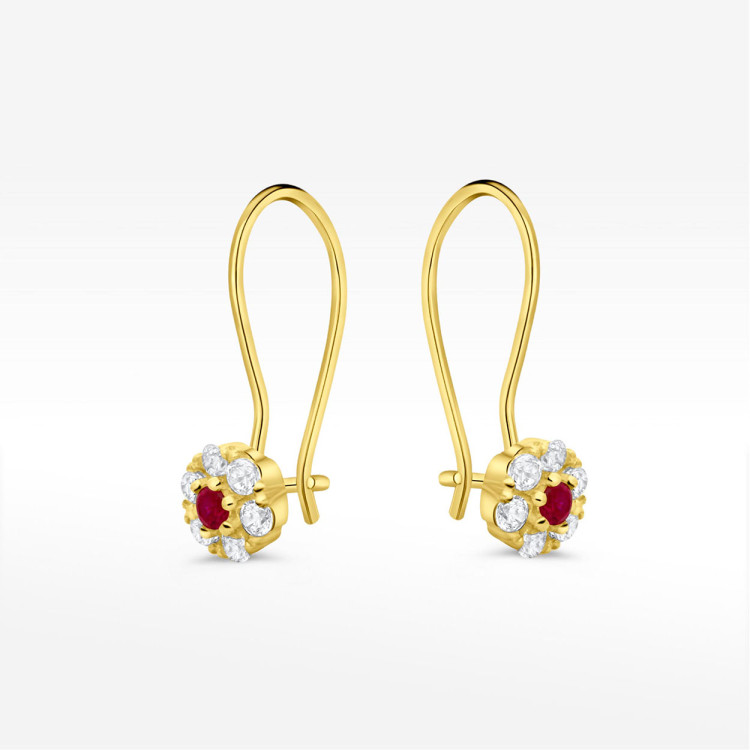 Kolczyki ze złota kwiatki z różową i białymi cyrkoniami