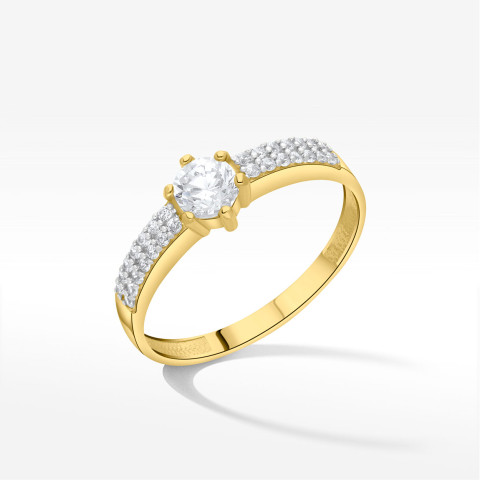 Pierścionek ze złota z białymi cyrkoniami