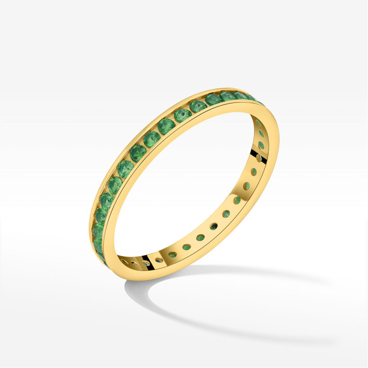 Pierścionek ze złota z zielonymi cyrkoniami