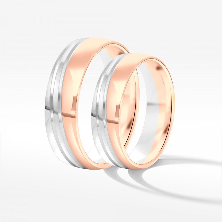 Obrączki ślubne z dwukolorowego złota 5.5mm półokrągłe