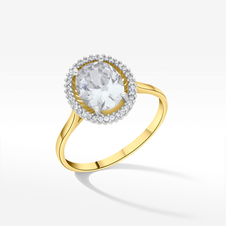 Pierścionek ze złota z białymi cyrkoniami