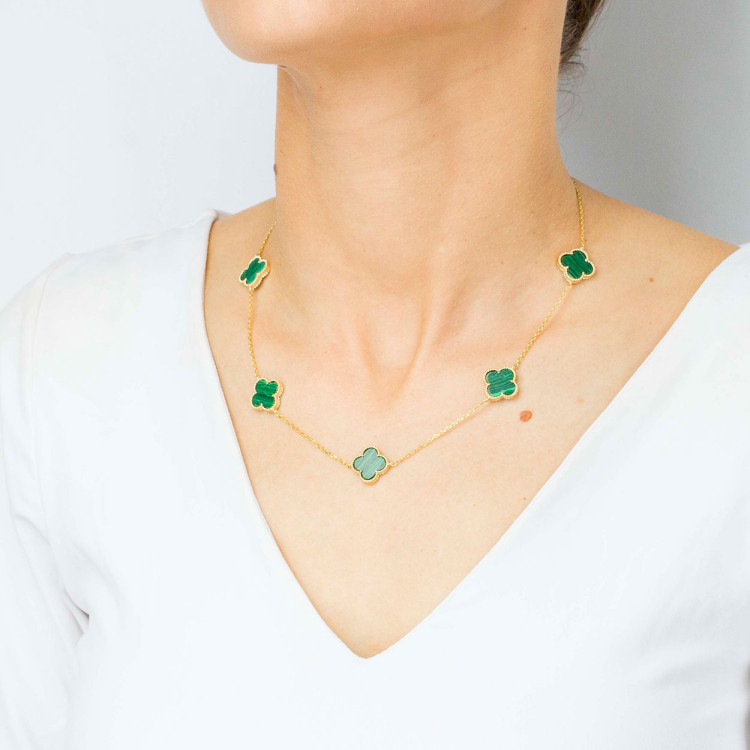 Naszyjnik ze złota 45-50cm z malachitem