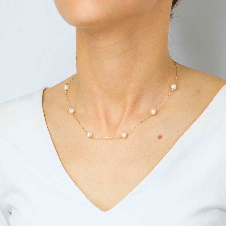 Naszyjnik ze złota 45cm z perłami