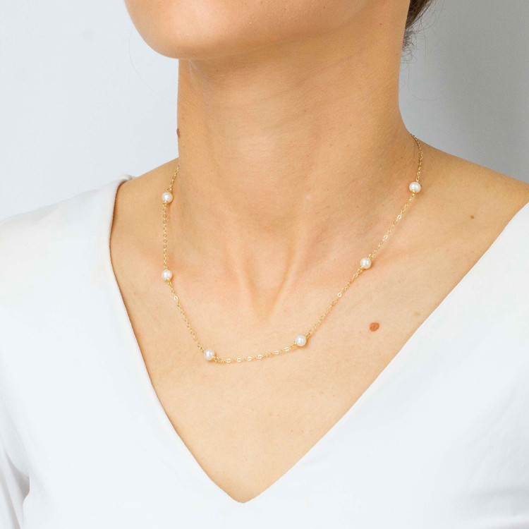 Naszyjnik ze złota 45cm z perłami