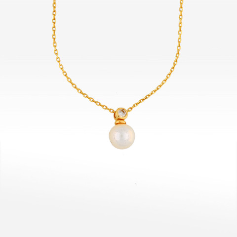 Naszyjnik ze złota 45cm z perłą i białą cyrkonią